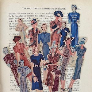 Pegatinas vintage rojas y azules / Pegatinas de moda retro para mujer / Pegatinas de moda retro para niña / Tienda francesa / Envío internacional gratuito