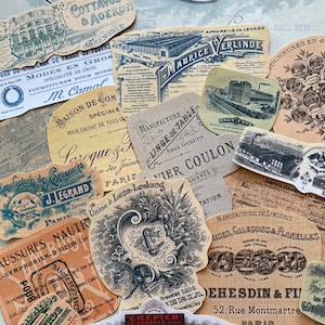 Adesivi per collage di diario vintage / Repliche di carta intestata vintage / Adesivi francesi di loghi vintage / Adesivi per forniture per planner