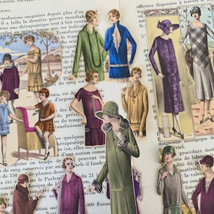 Stickers robes tendance des années 1920 | Stickers colorés pour femmes | Stickers femme vintage français | Papier mat autocollants x 8 | LIVRAISON GRATUITE