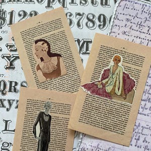 1920s Fashion Stickers: Retro French Girls Collage, Handmade Stationery