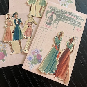 Stickers filles romantiques | Stickers dames de style vintage | Pack d'autocollants tendance des années 40 | papeterie de journalisation vintage | Papeterie française