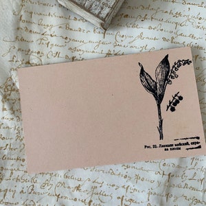 de remerciements botaniques | Carte vierge rose clair | papiers cartonnés vintage | Carte rectangulaire avec un tampon Fleur de muguet |