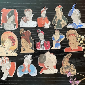 Moody Girls-stickers x 14 stuks | Stickers pruilende mensen | Retro portretstickers dames | Blauw en rood stickerpakket | Personagesstickers