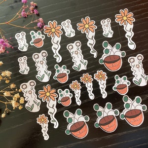 Adesivi per piante Pilea / Grande confezione di adesivi per piante da appartamento disegnate a mano / Confezione di adesivi per amanti delle piante / Adesivi originali con margherite