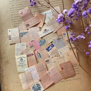 Pequenos adesivos com coisas efêmeras francesas | etiquetas das faturas do vintage | Réplicas de papéis antigos | Pacote de adesivos de valor | Escolha a quantidade que você precisa