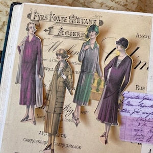 Art deco meisjesstickers | Vintage damesstickers met kleurrijke jurken | Vintage illustratiestickers uit de jaren 1920 | Plakboekstickers vintage