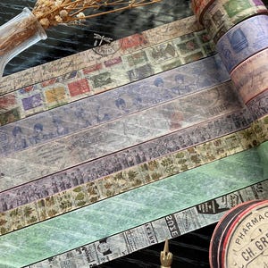 Juego completo de 8 rollos de cinta washi vintage / Diseños franceses exclusivos / 1,5 cm y 2,5 cm de ancho / Cinta para diario, correo, scrapbooking y efímeras