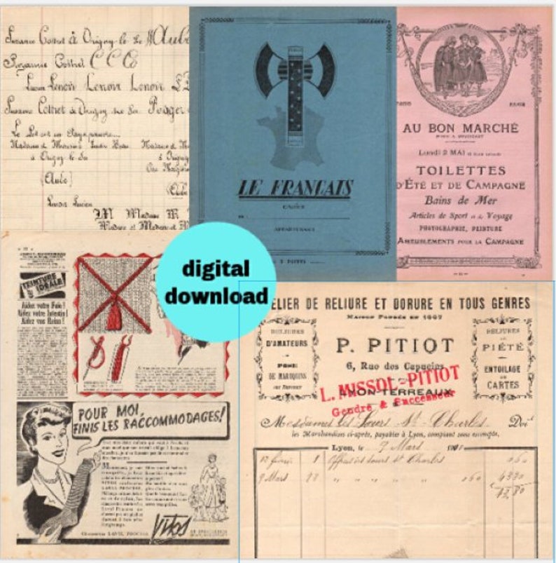 Mix of French Ephemera Papers Old documents Ephemera vintage paper pack Printable