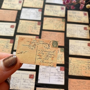 Conjunto de adesivos de mini cartões postais | Réplicas de cartões postais vintage franceses pequenos adesivos | Adesivos de verso de cartão postal manuscritos | Adesivo de envelope antigo
