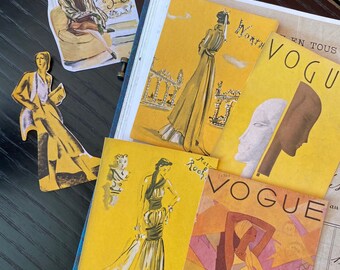 Yellow sticker set, Colorful vintage stickers, Vogue magazine covers, French ephemera stickers