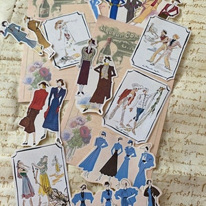 Retro Fashion Stickers – 1930s Vintage Women Illustrationen, Ephemera für Scrapbooking, Planer, Papierarbeiten | KOSTENLOSER Versand