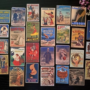 Lot d'autocollants vintage français éphémères - 27 illustrations rétro colorées pour la journalisation, le scrapbooking, les lettres de correspondants et le collage