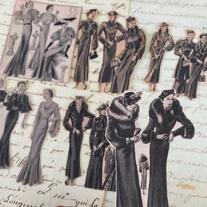1950er Jahre Mode Vintage Damen Sticker | Schwarz-weiß Illustrationen für Journaling Scrapbooking | Französisches Briefpapier | KOSTENFREIER VERSAND