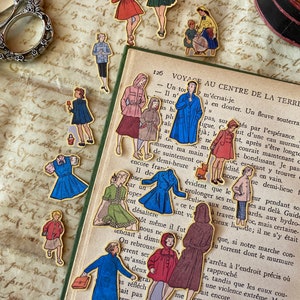 Tiny Mat Stickers für Journaling | Vintage Schule Kinder Aufkleber | Vintage Kinder Sticker in Blau | Bunte Aufkleber von Retro Kinder |