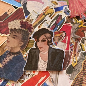 Stickers filles des années 40 | Lot de 28 autocollants | Autocollants colorés vintage pour femmes | Ensemble d'autocollants vintage pour filles