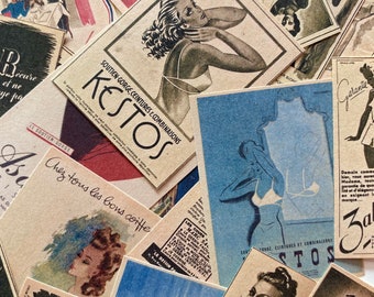 Vintage stickers Grab pack, French ads replicas, tiny stickers from vintage newspapers