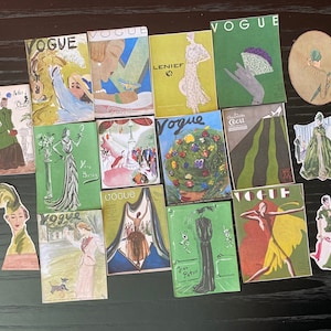 Stickers mode vintage Vogue en Vert | 18 dessins de femmes illustrés, robes, chapeaux | Éphémères français rétro pour journaux et collages | Boutique française