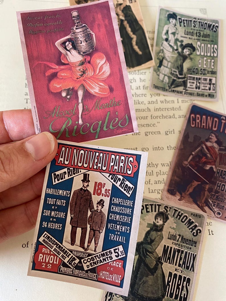 Réplicas de carteles publicitarios vintage y pegatinas / Carteles retro de juguetes, moda y repostería en francés / Papelería artesanal imagen 2
