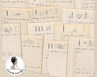 Hojas de práctica de escritura cursiva francesa, hojas de trabajo imprimibles para caligrafía para niños y adultos, aprende a escribir en francés, recurso para la educación en casa en francés