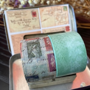 Grote washi-rollen x 2 | Breed washi x 2,5 cm |  Vintage postzegels Washi | Afplaktape voor post | Exclusief groene washi van Excuse My French Shoo