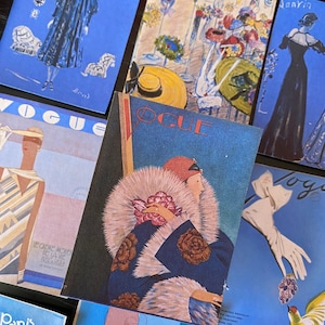 Juego de pegatinas azules / Pegatinas vintage coloridas / Portadas de revistas Vogue / Tienda de suministros para manualidades de Francia / Envío internacional gratuito