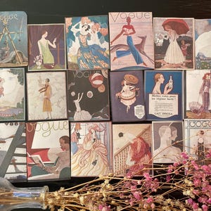 Adesivos vintage da revista VOGUE x 18 peças | Adesivos de moda feminina dos anos 1920 | Adesivos vintage coloridos | Adesivos de personagens | FRETE GRÁTIS