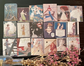 1920s Fashion Magazine Stickers 18pc, Art Deco Colorful Covers Mix, Vintage French Ladies Junk Journal Scrapbook + Free Washi Sample