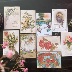 Stickers illustrés fleurs artistiques | Stickers répliques de cartes postales antiques | autocollants botaniques vintage | Stickers éphémères roses colorées