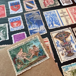 Vintage postzegelstickers | Franse postzegels replicastickers | Stickerpakket Franse post | Kleurrijke postzegels uit Frankrijk | Benodigdheden voor ongewenste tijdschriften