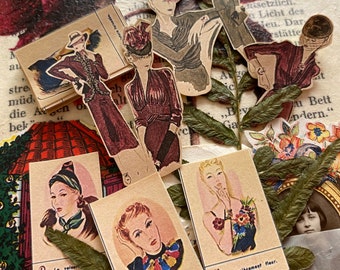 Vintage Girls Stickers | Vintage Women Stickers | Set of Vintage style Stickers | Tiny Sticker Set | Vintage Ladies Stickers