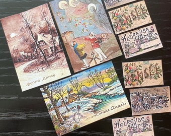 Christmas stickers, Season greeting stickers, French Christmas postcards replicas, Journaling supplies, French ephemera stickers x 9