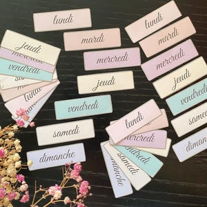 Dagen van de Week-stickers in het Frans voor Bullet Journal | Weekplannersticker | Label Franse woorden | Bujo-stickers | Pastelkleurige stickers