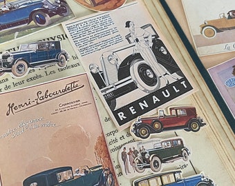 Vintage Car Ad Stickers 12pc, French Renault 1920s Automobile, Retro Classic Car Junk Journal Scrapbook + Free Washi Sample
