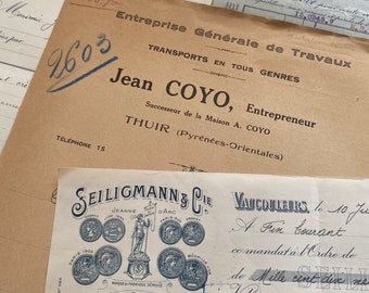 Beautiful letterhead papers, French Vintage Papers, pack of ephemera invoices