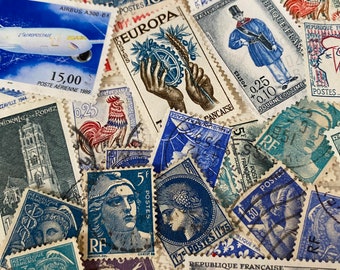 Blue Vintage French postage stamps, mixed pack Of blue stamps