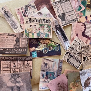 Adesivos de itens efêmeros franceses | Pacote de adesivos pequenos | Ilustrações de adesivos | Adesivos estilo vintage | Artigos para diário e bujo