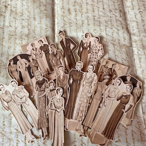 Adesivi per ragazze seppia / Adesivi per donne vintage / Adesivi per bambole di carta anni '20 / Adesivi opachi facili da staccare / Negozio di cancelleria francese
