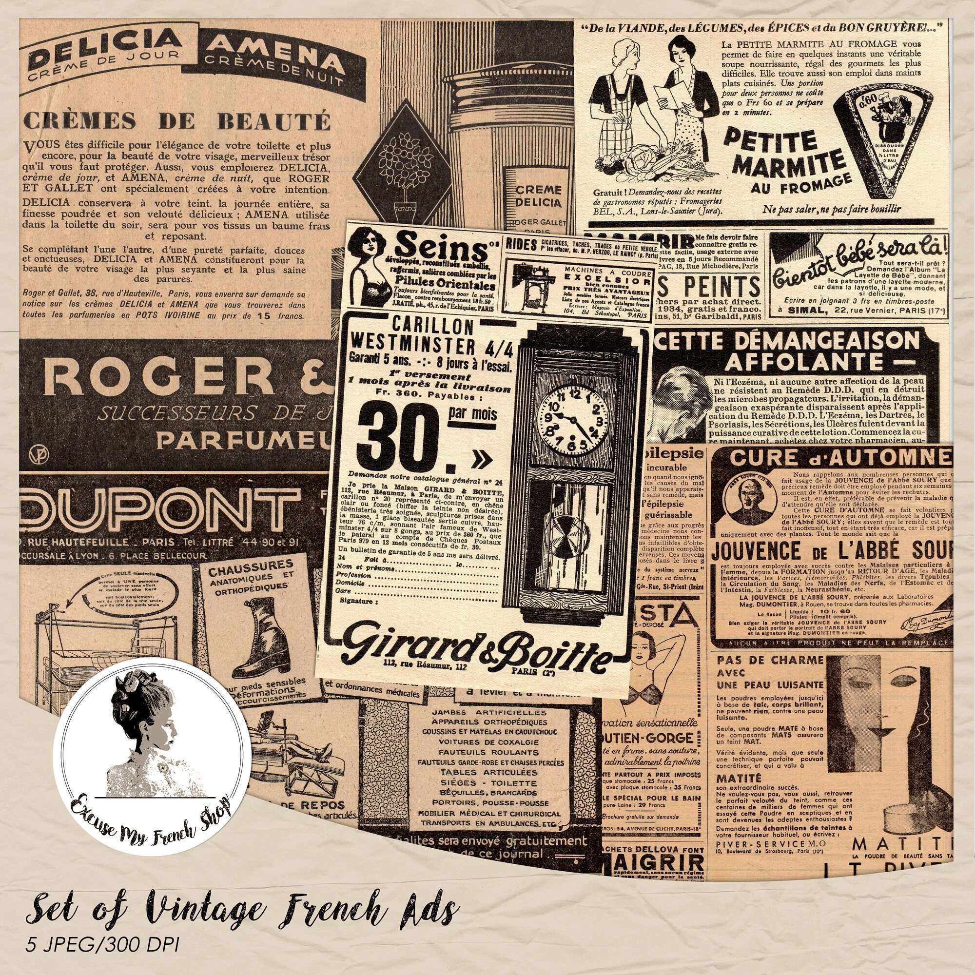 Digital Vintage French Newspapers Ads French Ephemera Pack Etsy