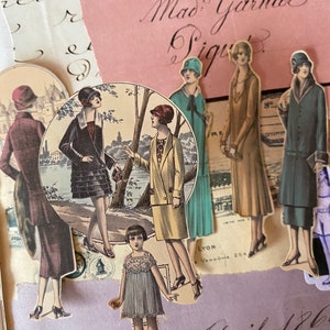 Flapper Mädchen Aufkleber | Handgemachte 1920er Jahre Frauen Mode Aufkleber | Vintage Damen Aufkleber | Grün und Beige Sticker Pack | Französisches Briefpapier