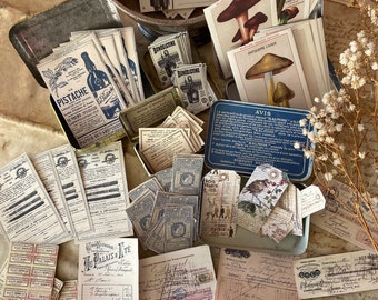 French Ephemera Stickers: Vintage Junk Journal Collage Pack