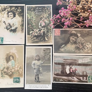 Imágenes infantiles vintage x 6 / Postales antiguas francesas de la década de 1900 / Imágenes infantiles lindas / Tarjetas de Francia Habdwritten