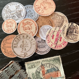 Stempel Stempel | Vintage französische Post Aufkleber | Vintage Poststempel Aufkleber für Junk Journals | Französische Post runde Aufkleber