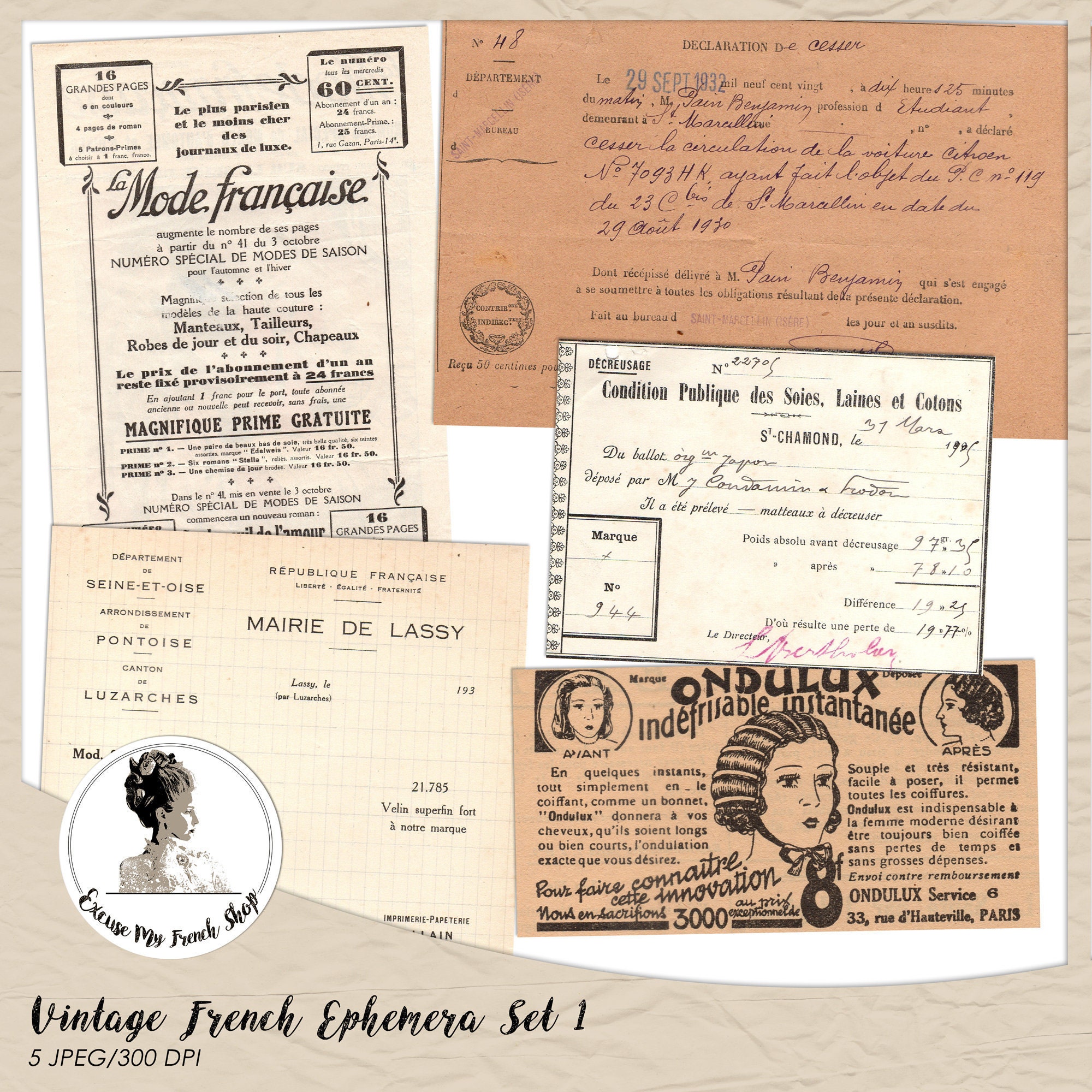 Digital Printable Instant Ticking Stripe Paper Vintage Ephemera Junk ...