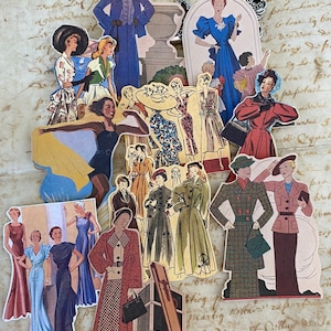 Vintage Fashion Stickers – Elegant Ladies in Dresses – Retro Style Die-Cut Stickers – 12-Piece Set for Journaling & Crafts