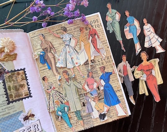 Colorful Paper Dolls Stickers of Vintage Girls | 1950s Fashion Ladies Stickers