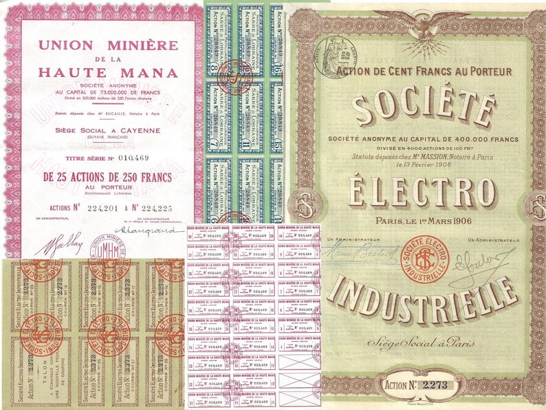 Digital French Stocks Coupons Vintage Stocks Coupons to Download Gold Mine Digitals Digital Vintage Ephemera Papers image 1