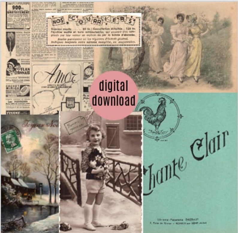 Mix of French Ephemera Papers Old documents Ephemera vintage paper pack Printable