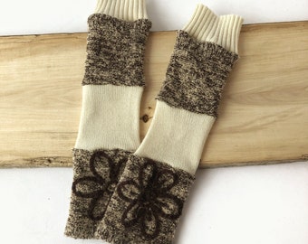 Wrist warmers / Sleeves for women, Beige and brown, Recycled fabrics