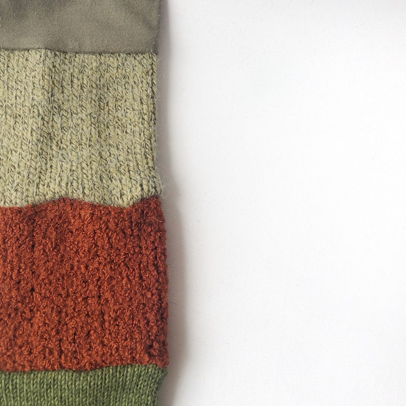 LONG gaiters/tube leg warmers, Shades of green and orange, Recovered fabrics image 4