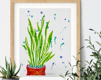 Colorful Snake Plant Watercolor Print, Mother-in-Law's Tongue Art Print, Botanical Wall Art Decor, Plant Lover Housewarming Gift